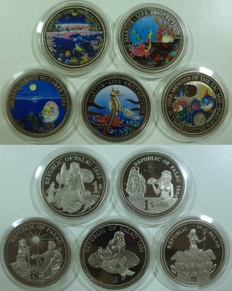 パラオ 1994年 記念硬貨 海洋生物 5$ D7128A）パラオ共和国 REPUBLIC